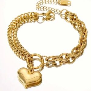 Heart pendant bracelet stainless steel, chain bracelet 18K gold plated